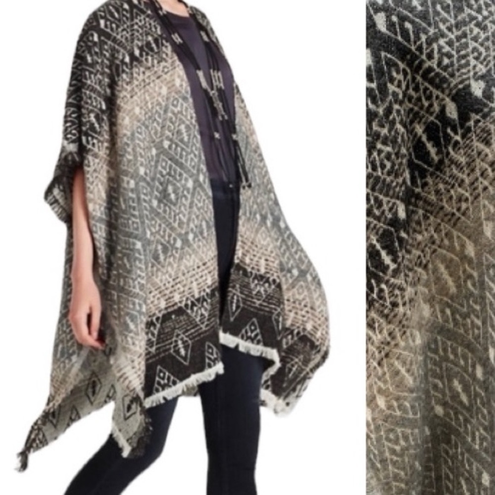 🎉Host Pick🎉NWT Lucky Brand Ombré Geo Wool Blend Open Front Kimono One Size